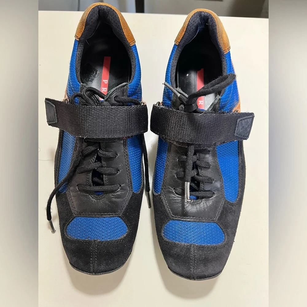 Vintage Prada suede and nylon sneakers. Hook and strap over laces sz 37 US 6.5-7